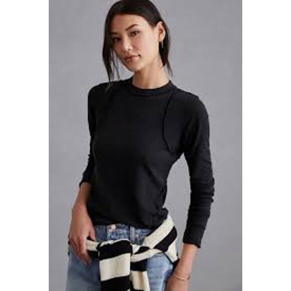 Anthropologie PILCRO Reconstructed Racer Tee Top Black Size Medium M MINIMALIST - Picture 1 of 5